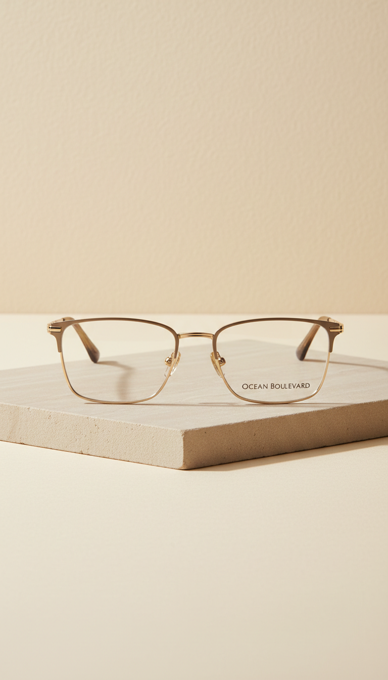 Ocean Boulevard rectangular eyewear with brushed gold accents