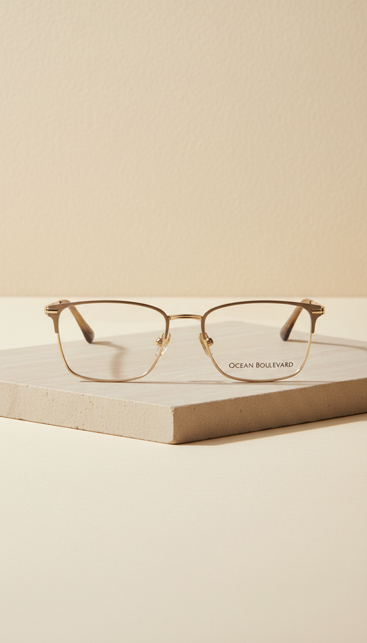 Ocean Boulevard rectangular eyewear with brushed gold accents